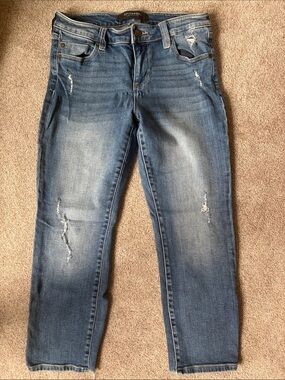 Women's Mid-Rise Distressed Blue Jeans